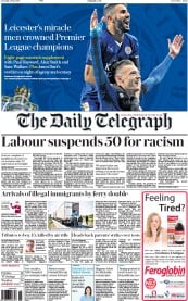 The Daily Telegraph () Newspaper Front Page for 3 May 2016