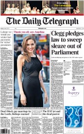 The Daily Telegraph () Newspaper Front Page for 3 June 2013