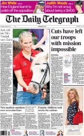The Daily Telegraph () Newspaper Front Page for 3 August 2011