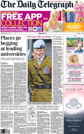 The Daily Telegraph () Newspaper Front Page for 3 August 2013