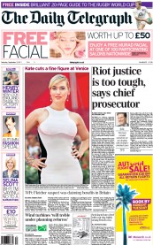 The Daily Telegraph () Newspaper Front Page for 3 September 2011