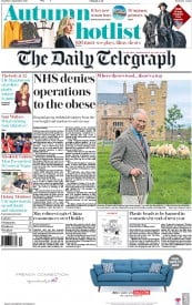 The Daily Telegraph () Newspaper Front Page for 3 September 2016