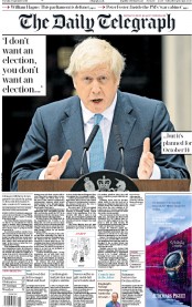 The Daily Telegraph () Newspaper Front Page for 3 September 2019