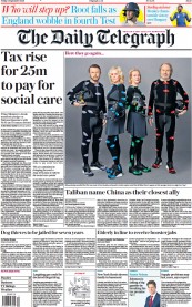 The Daily Telegraph () Newspaper Front Page for 3 September 2021