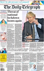 The Daily Telegraph () Newspaper Front Page for 4 January 2021