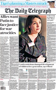 The Daily Telegraph () Newspaper Front Page for 4 April 2022