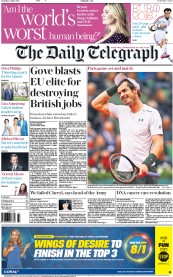 The Daily Telegraph () Newspaper Front Page for 4 June 2016