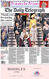 The Daily Telegraph () Newspaper Front Page for 4 June 2022