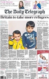 The Daily Telegraph () Newspaper Front Page for 4 September 2015