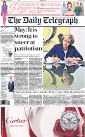The Daily Telegraph () Newspaper Front Page for 5 October 2016