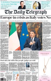 The Daily Telegraph () Newspaper Front Page for 5 December 2016