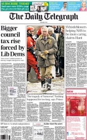 The Daily Telegraph () Newspaper Front Page for 5 February 2014