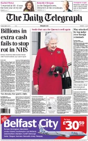 The Daily Telegraph () Newspaper Front Page for 5 March 2013