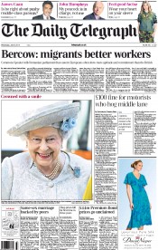 The Daily Telegraph () Newspaper Front Page for 5 June 2013