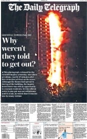The Daily Telegraph () Newspaper Front Page for 5 June 2018