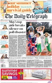 The Daily Telegraph () Newspaper Front Page for 5 August 2017