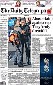 The Daily Telegraph () Newspaper Front Page for 6 November 2012