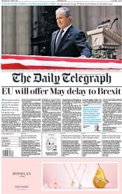 The Daily Telegraph () Newspaper Front Page for 6 December 2018