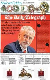 The Daily Telegraph () Newspaper Front Page for 6 December 2019