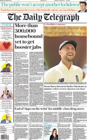The Daily Telegraph () Newspaper Front Page for 6 December 2021