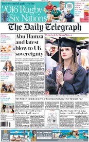 The Daily Telegraph () Newspaper Front Page for 6 February 2016