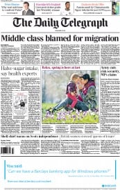 The Daily Telegraph () Newspaper Front Page for 6 March 2014