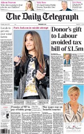 The Daily Telegraph () Newspaper Front Page for 6 June 2013