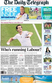 The Daily Telegraph () Newspaper Front Page for 6 July 2013