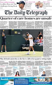 The Daily Telegraph () Newspaper Front Page for 6 July 2017