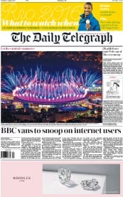 The Daily Telegraph () Newspaper Front Page for 6 August 2016