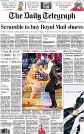 The Daily Telegraph () Newspaper Front Page for 7 October 2013