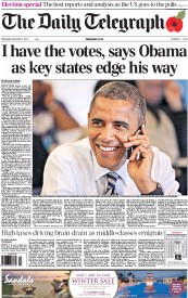 The Daily Telegraph () Newspaper Front Page for 7 November 2012