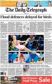 The Daily Telegraph () Newspaper Front Page for 7 February 2014