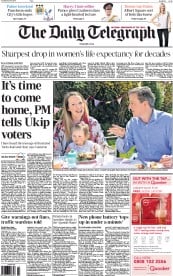 The Daily Telegraph () Newspaper Front Page for 7 April 2015