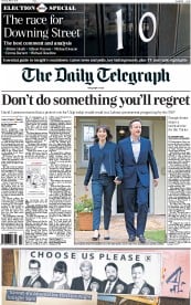 The Daily Telegraph () Newspaper Front Page for 7 May 2015