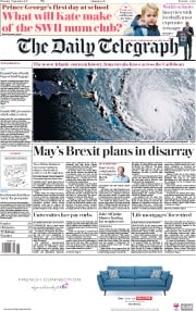 The Daily Telegraph () Newspaper Front Page for 7 September 2017