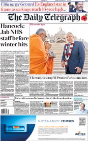 The Daily Telegraph () Newspaper Front Page for 8 November 2021