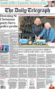 The Daily Telegraph () Newspaper Front Page for 8 December 2021