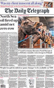 The Daily Telegraph () Newspaper Front Page for 8 February 2022