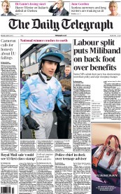 The Daily Telegraph () Newspaper Front Page for 8 April 2013