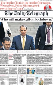 The Daily Telegraph () Newspaper Front Page for 8 April 2020