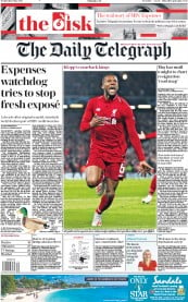 The Daily Telegraph () Newspaper Front Page for 8 May 2019