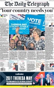 The Daily Telegraph () Newspaper Front Page for 8 June 2017