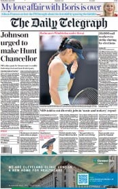 The Daily Telegraph () Newspaper Front Page for 8 June 2022