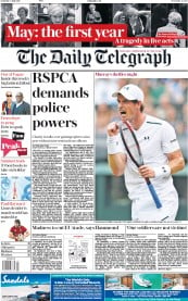 The Daily Telegraph () Newspaper Front Page for 8 July 2017