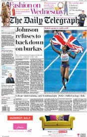 The Daily Telegraph () Newspaper Front Page for 8 August 2018