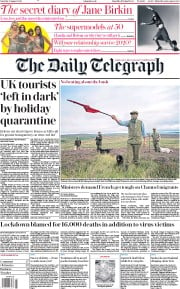 The Daily Telegraph () Newspaper Front Page for 8 August 2020