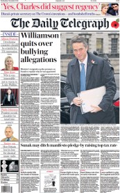 The Daily Telegraph () Newspaper Front Page for 9 November 2022