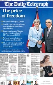 The Daily Telegraph () Newspaper Front Page for 9 December 2017