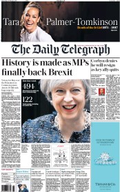 The Daily Telegraph () Newspaper Front Page for 9 February 2017